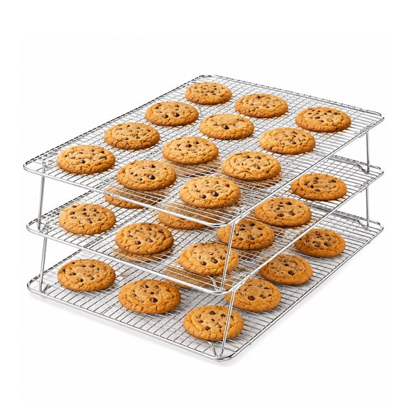3 Tier Cooling Racks for Cooking and Baking, 16.5" x 12" Stackable Baking Cooling Rack, Stainless Steel Cooking Rack, Wire Rack for Cooking, Cookie Cooling Rack, Baking Rack for Oven Cooking, Silver