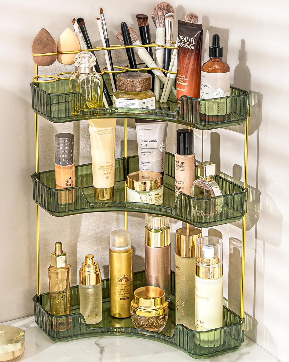 3-Tier Corner Bathroom Organizer for Vanity Countertop with Makeup ...