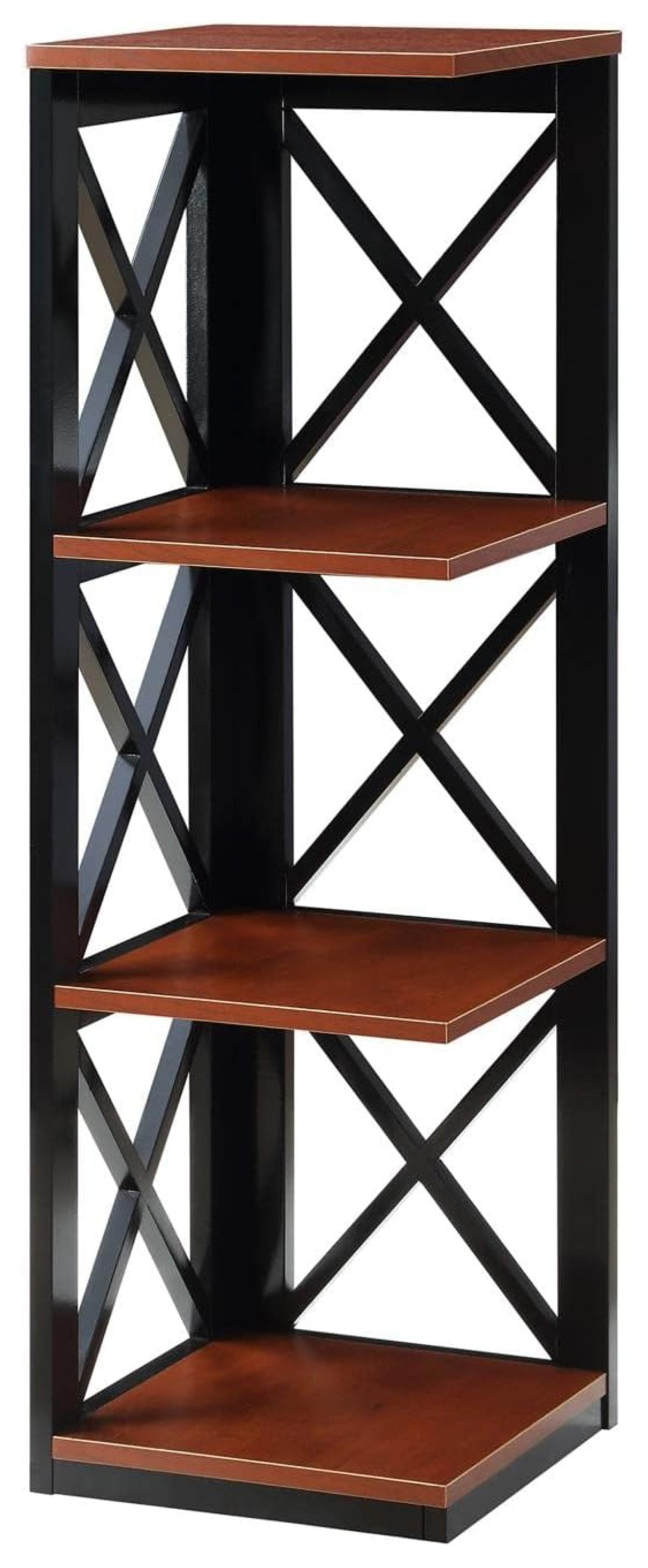 Elegant Cherry & Black Corner Bookcase with Crossed X Design