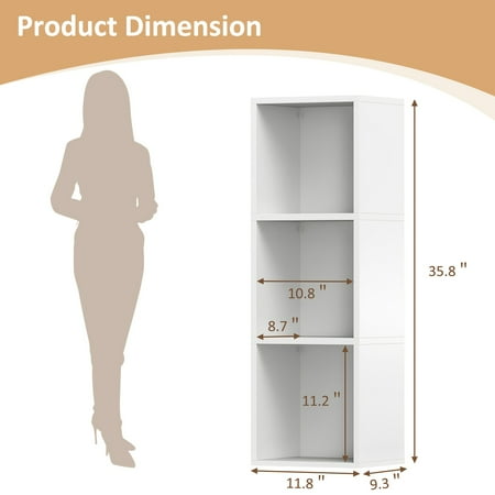 "3-Tier Corner Bookshelf - White Metal Frame - CD Storage - Space-Saving for Small Spaces"