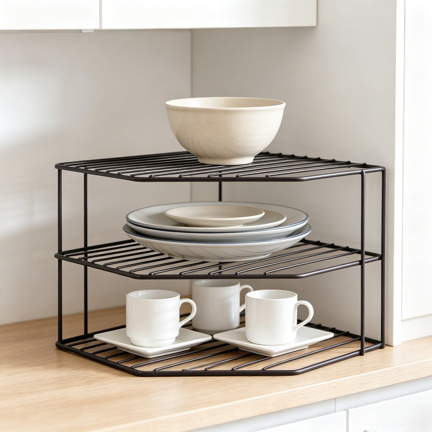 3-Tier Corner Counter Organizer, Kitchen Cabinet & Pantry Storage Rack ...
