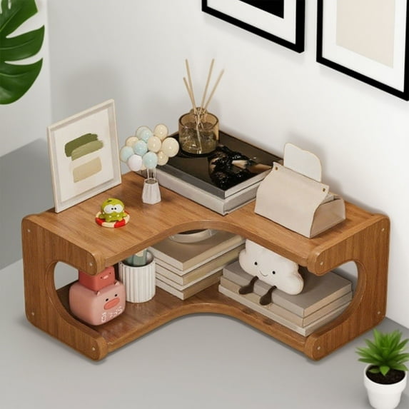 3-Tier Corner Desktop Storage Shelf, Multi-Layer Wooden Organizer Rack, Compact Cup Holder & Cosmetic Display Stand for Kitchen Bathroom Office Desk, Coffee Coffee
