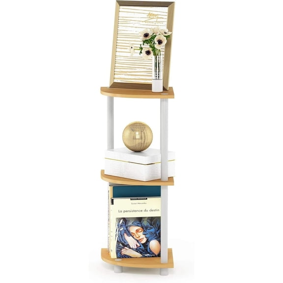 3-Tier Corner Display Rack Multipurpose Shelving Unit, Beech/White