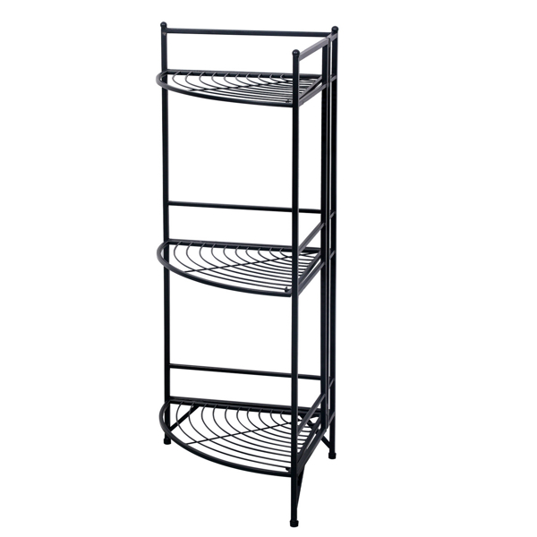 3 Tier Corner Folding Metal Corner Shelf Black