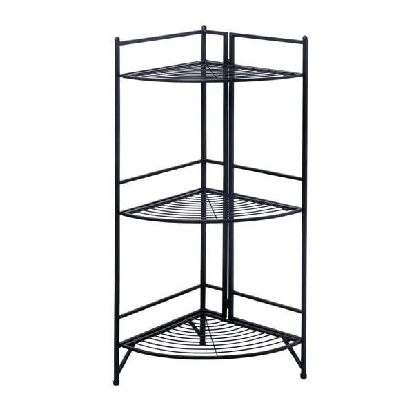 3 Tier Corner Folding Metal Corner Shelf Black