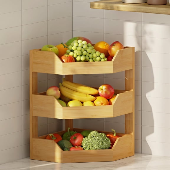 3 Tier Corner Fruit Basket For Kitchen Counter Large Holder