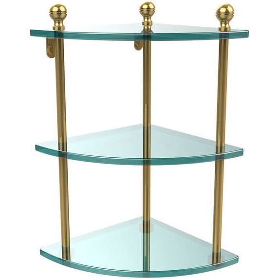 3 Tier Corner Glass Shelf - Polished Brass