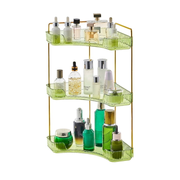 3-Tier Corner Makeup Organizer, Waterproof Bathroom Countertop Storage Tray - Space Saving Vanity & Sink Organizer for Counter(Green)