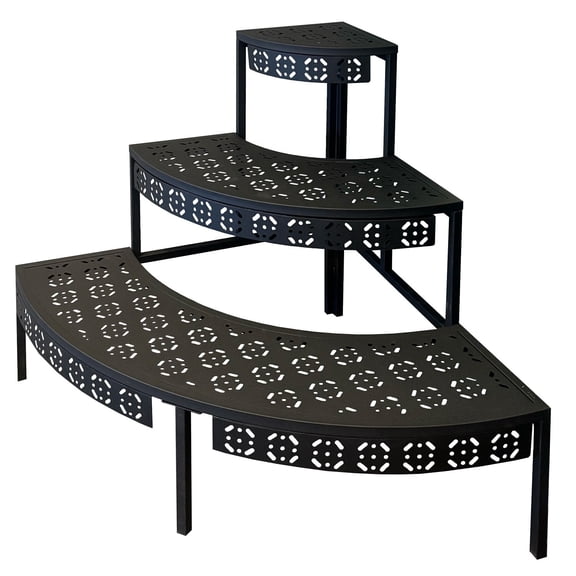 3-Tier Corner Plant Stand – Black Powder-Coated Steel, Indoor/Outdoor Decorative Display Shelf