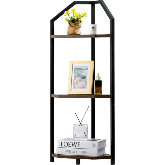 3 Tier Corner Shelf, 40” Corner Shelf Stand, Corner Bookshelf Plant Stand, Storage Shelf for Bathroom, Living Room, Kitchen,Grey Home Office, Brown