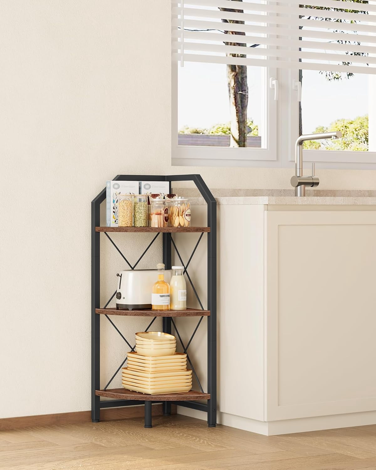Bl Shelf 3-Tier Corner Shelf, Industrial Corner Bookshelf, 35.4