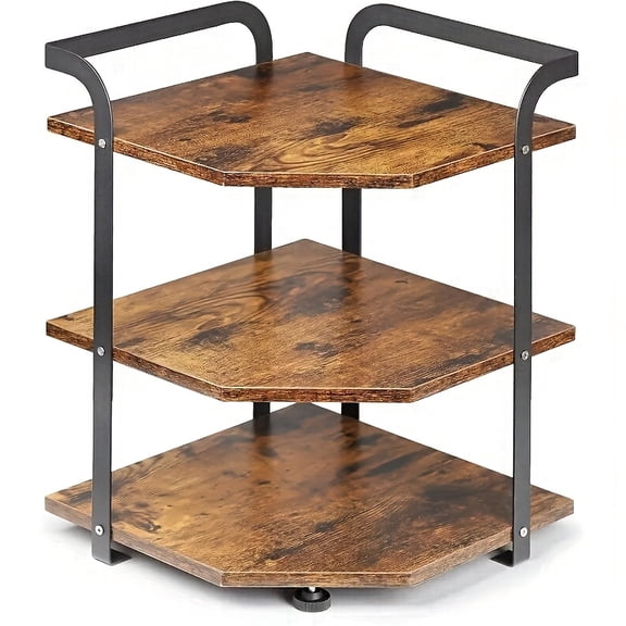 3-Tier Corner Shelf Organizer - Industrial Metal Countertop Storage Rack with Black Finish for Kitchen, Living Room, Office & Bathroom, Space-Saving Design