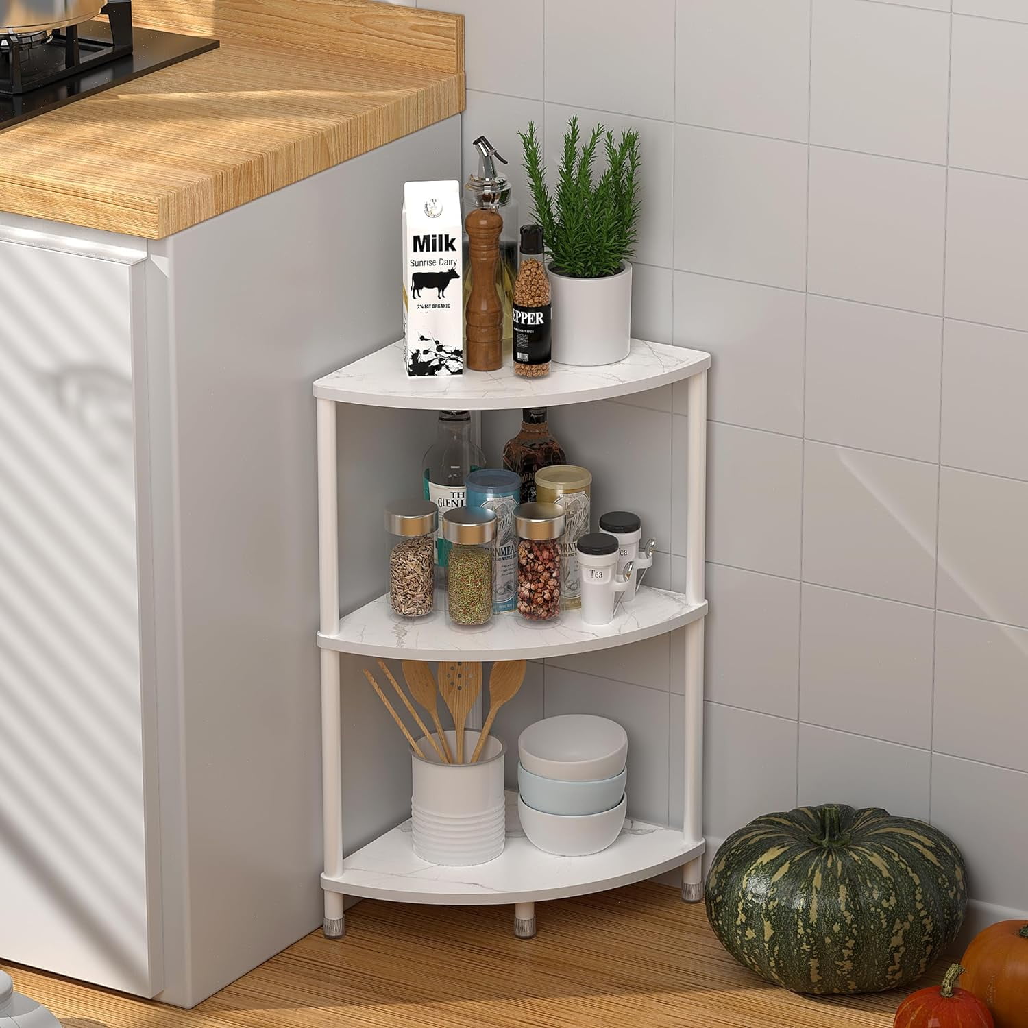 3 Tier Corner Shelf Stand, 23.2" Kitchen Shelf Organizer with Metal ...