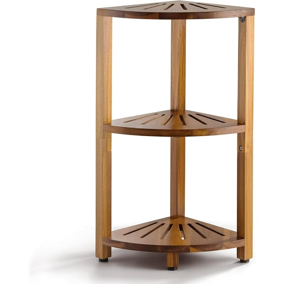 3-Tier Corner Shower Caddy Stand, Wood Shower Organizer Standing with Anti-Slip Feet, Waterproof & Durable Bathroom Corner Shelf, Space-Saving Design Storage for Kitchen or Living Room