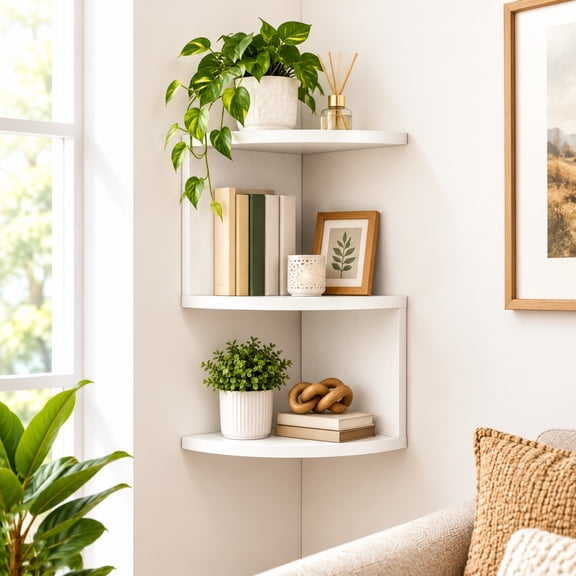 3-Tier Corner Wall Shelf Industrial Corner Ladder Shelf for Living Room, Bedroom and Kitchen