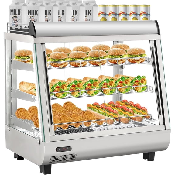 3-Tier Countertop Commercial Food Warmer Display Case, Glass Sliding Door Electric Heater with Adjustable Shelves