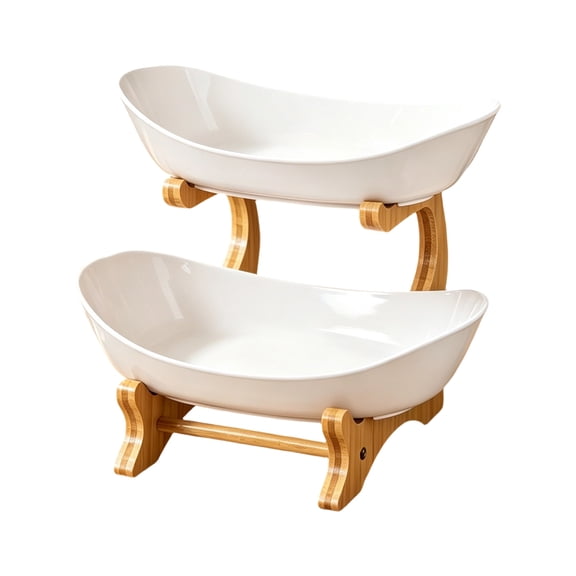 3 Tier Countertop Fruit Basket Organizer, Oval Bamboo Stand Vegetable Snack Tray for Kitchen Counter, Party Wedding Buffet Decor, Tiered Fruit Holder