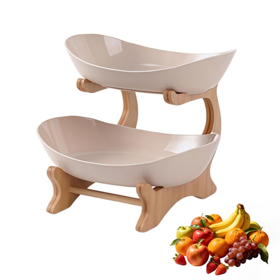 3 Tier Countertop Fruit Basket Organizer – Oval Bamboo Stand with Detachable Bowls, Space-Saving Vertical Storage for Fruits, Vegetables, Snacks
