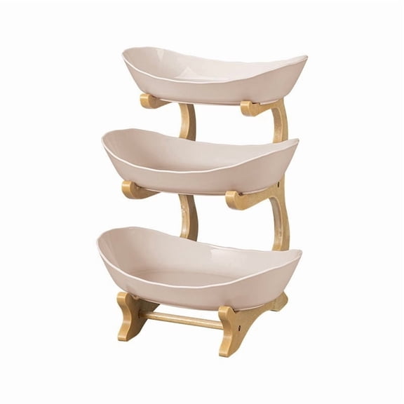 3 Tier Countertop Fruit Basket Organizer, Oval bamboo Fruit Basket Kitchen Counter, Fruit Holder for Kitchen Countertop, Tiered Fruit Bowl for Kitchen Countertop, Space-Saving Organizer