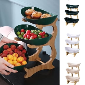 3 Tier Countertop Fruit Basket Organizer, Tiered Fruit Bowl with Stand Metal Fruit Storage Rack for Kitchen Countertop Snack Bread Vegetable Display Basket, Green