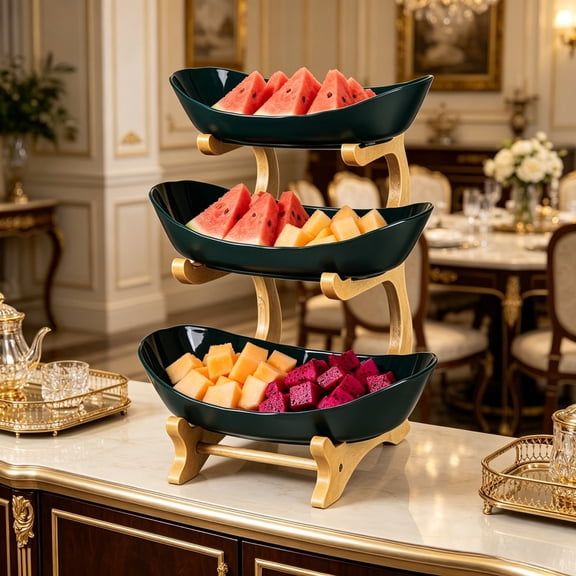 3 Tier Countertop Fruit Basket Organizer, Tiered Fruit Bowl with Stand for Kitchen, Vegetable Display Rack(Green)