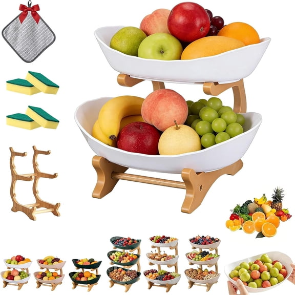 3 Tier Countertop Organizer with Bamboo Stand, 2/3 Tier Kitchen Storage Rack, Detachable, Space-Saving Storage for Vegetable, Snack, Dessert, Cake, Plate Rack for Party, Wedding (2Tier-B)