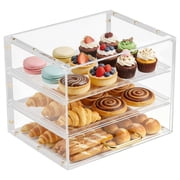 Gijjgole 3 Tier Acrylic Pastry Display Case, Clear Countertop Bakery Display Cabinet with Flip Up Door & Slide Out Trays, Impact Resistant Acrylic Dessert Holder for Cupcakes, Macarons, Bread for Hom