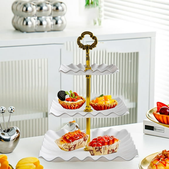 3-Tier Crown Design Serving Tray 16 Inch Party Platter for Weddings KTV Events Fruits Candies and Dry Snacks White