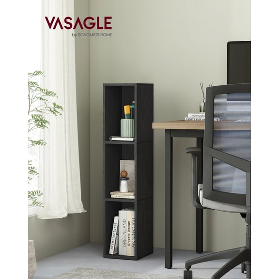 3-Tier Cube Bookcase, Open Shelf Organizer for Living Room/Office, Space-Saving Corner Design, Tool-Free Assembly, Black