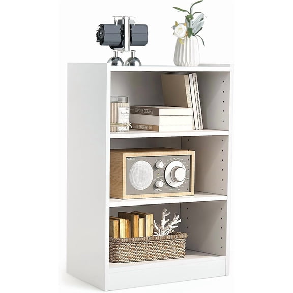 3 Tier Cube Storage Organizer, Small White Bookshelf with 18-Position Adjustable Panels, Wooden Open Cubby Display Shelf, Modular Bookcase for Living Room, Bedroom, 19.5" L x 12" W x 29.5" H