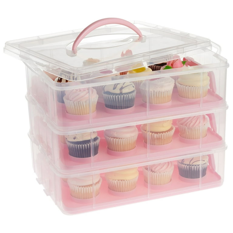 3 Tier Cupcake Carrier with Lid and Handle, Holds 36 Cupcakes