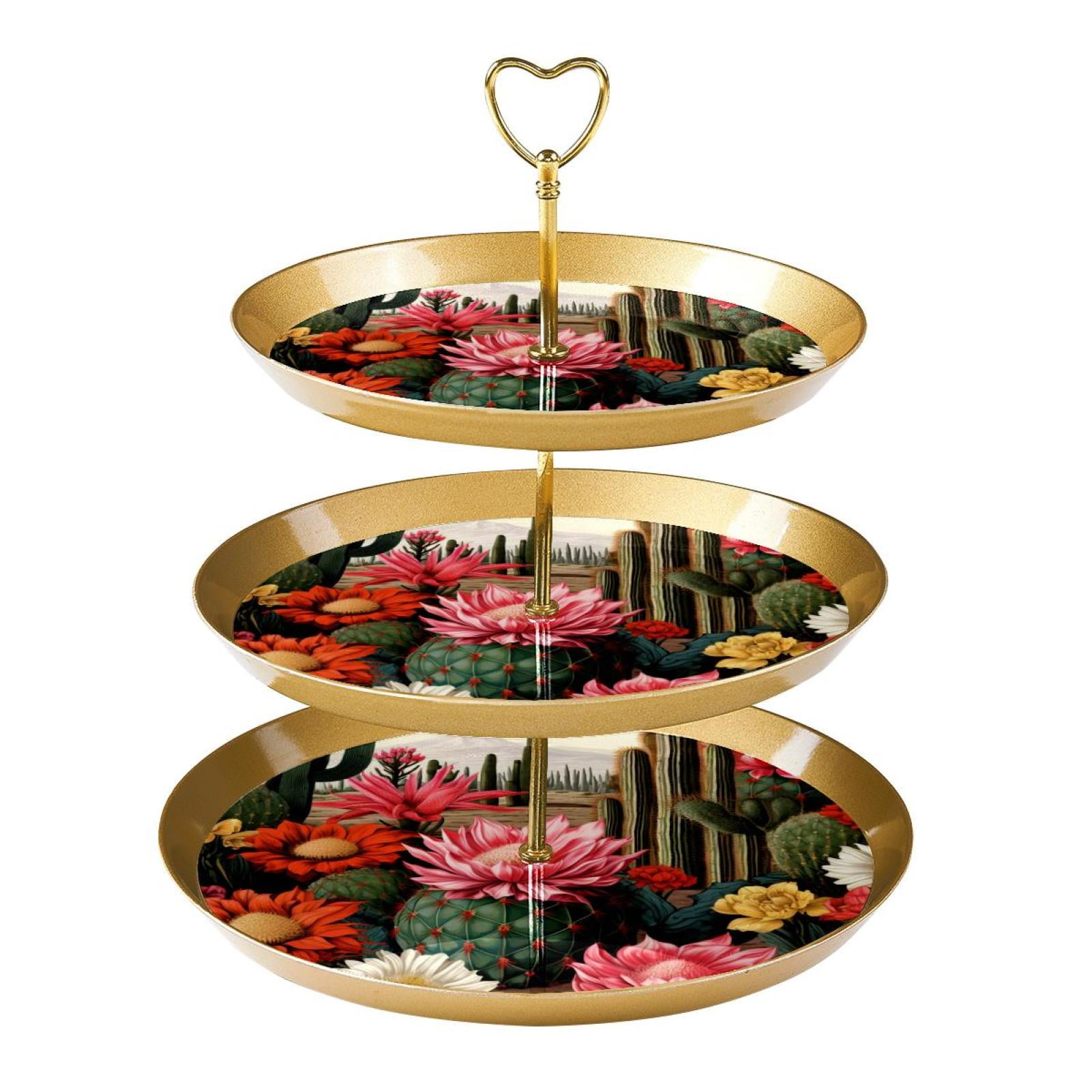 3 Tier Cupcake Holder with Tiered Serving Tray Cactus Fruit Plate