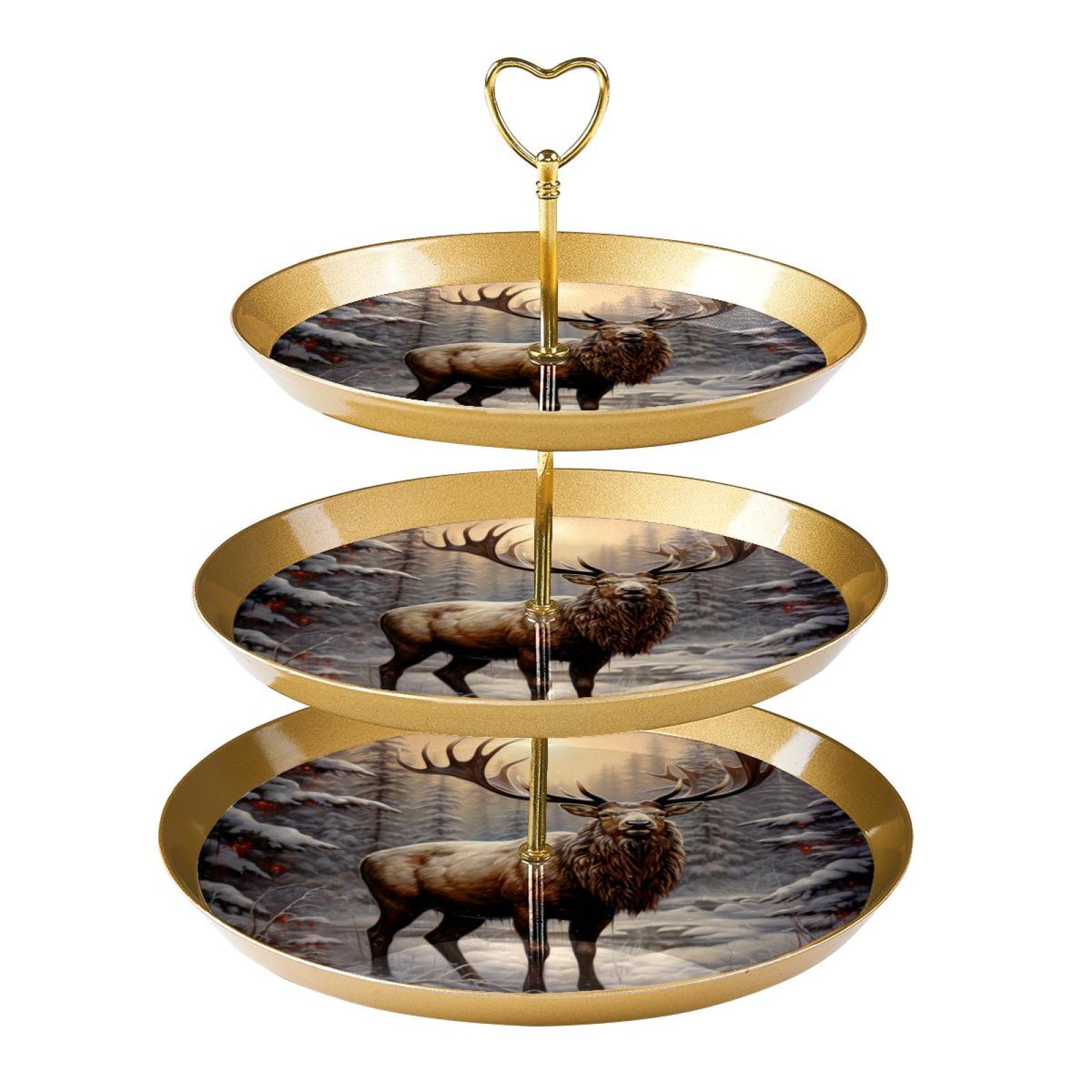 3 Tier Cupcake Holder with Tiered Serving Tray Christmas Elk Fruit