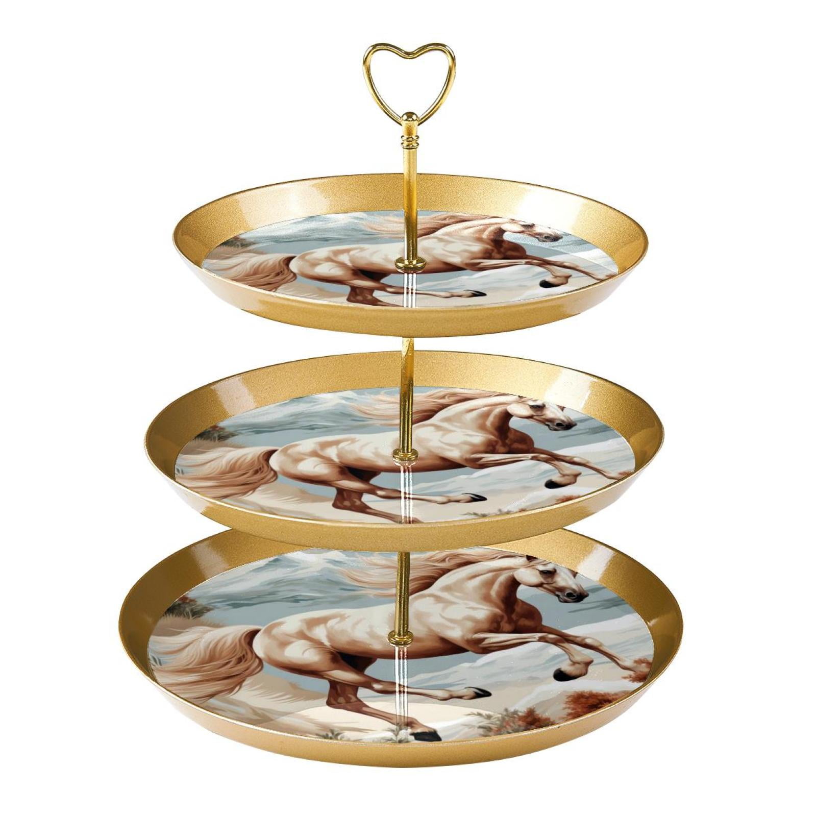 3 Tier Cupcake Holder with Tiered Serving Tray Horse Fruit Plate
