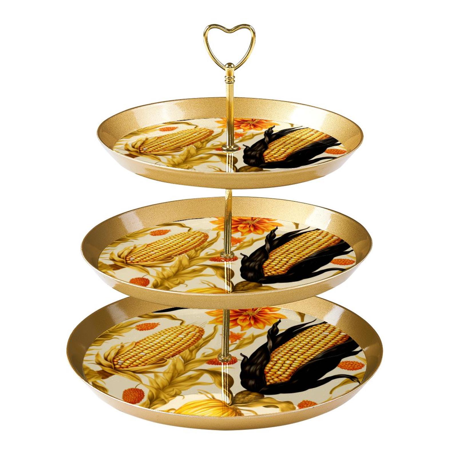 3 Tier Cupcake Holder with Tiered Serving Tray Thanksgiving Corn Fruit