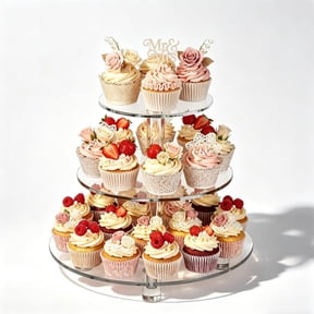 3 Tier Cupcake Stand, 4mm Thick Heavy Duty Dessert Table Display Trays, 10" 8" 6" Round Cupcake Holder Decorative Bakery Tower for Wedding, Party, Shower, Event