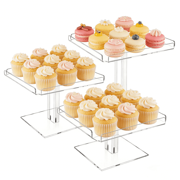 3 Tier Cupcake Stand,9" Acrylic Dessert Table Display Set, Cupcake Stand Buffet Risers for Wedding Birthday Party Candy Bar Decor