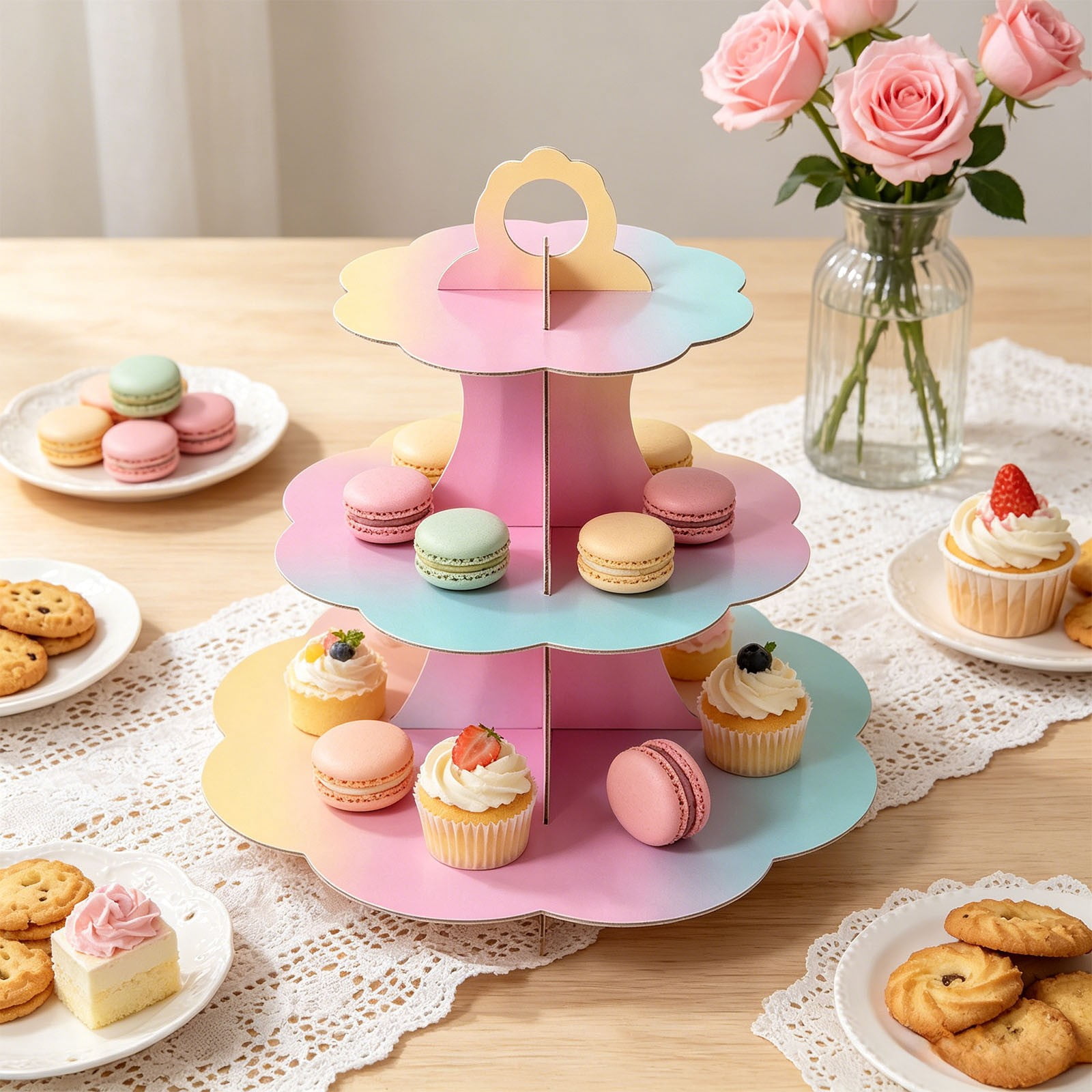 3-Tier Cupcake Stand, Cardboard Dessert Tower with No-Tools Assembly ...