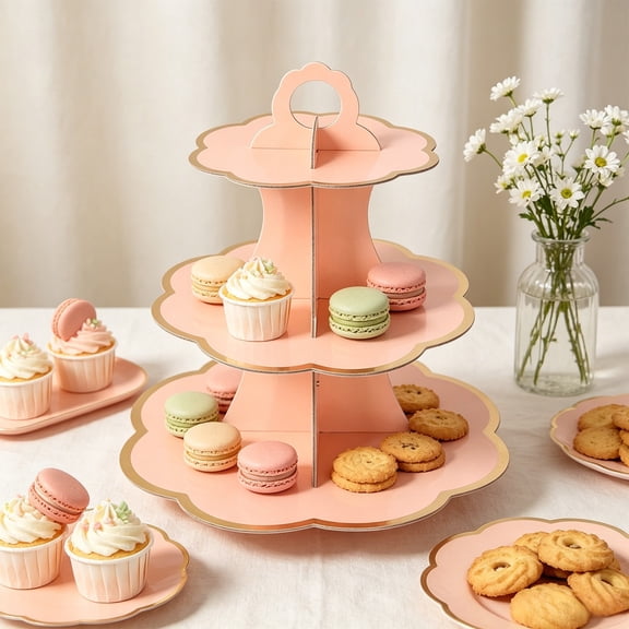 3 Tier Cupcake Stand Dessert Tower Cardboard Cake Display Stand for Birthday Shower Party Dessert Table Decoration Celebration Supplies Holiday Event Baking Display Theme