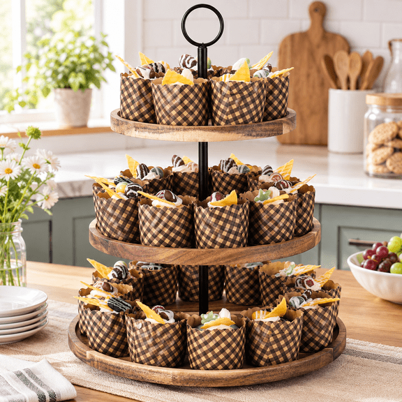 3 Tier Cupcake Stand, Large Wood Tiered Serving Tray Cupcake Tower, Serving Stand Display Dessert Cookie Candy Buffet Holder for Home Tea Party, Wedding, Farmhouse, Kitchen Decor