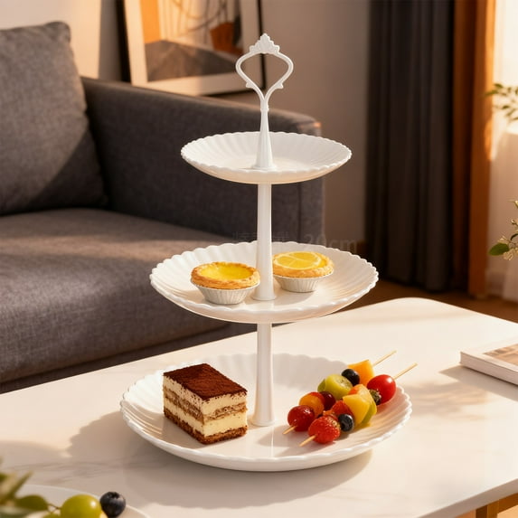 3-Tier Cupcake Stand | Plastic Dessert Tower Display Tray for Parties, Weddings & Events | Multi-Color Serving Platter with Wavy Edges | 24.5x24.5x36cm