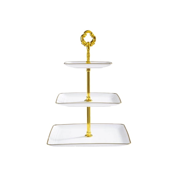 3-Tier Cupcake Stand with Rim | Tiered Serving Tray Tower for Desserts, Appetizers, and Snacks | Plastic Rectangular Display Stand for Tea Parties, Baby Showers, and Weddings | Stackable Storage