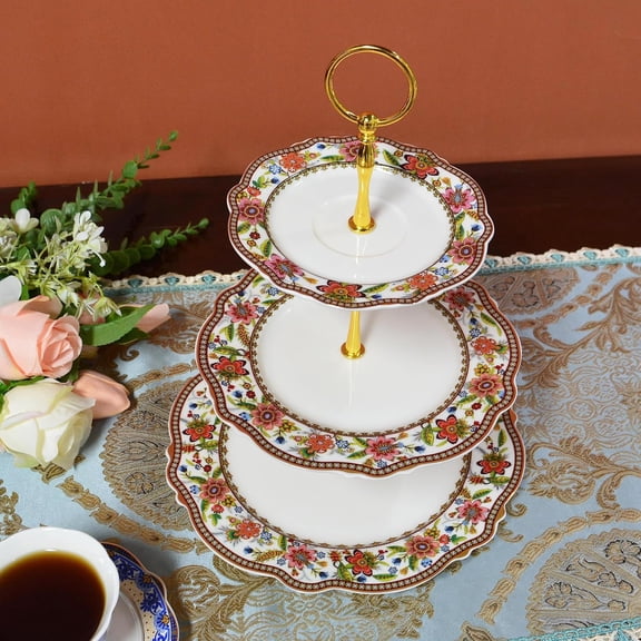 3 Tier Cupcake Stand Vintage Floral Bone China Dessert Table for Party Wedding Birthday Pink