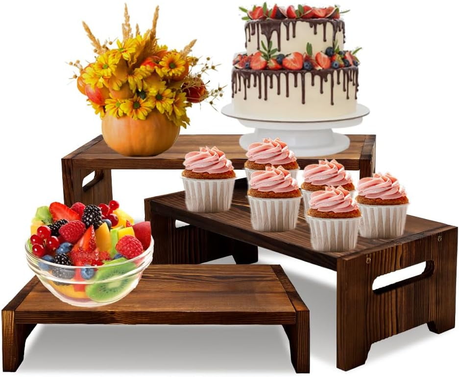 3 Tier Cupcake Stand & Wood Display Risers,for Food Desserts Stand ...