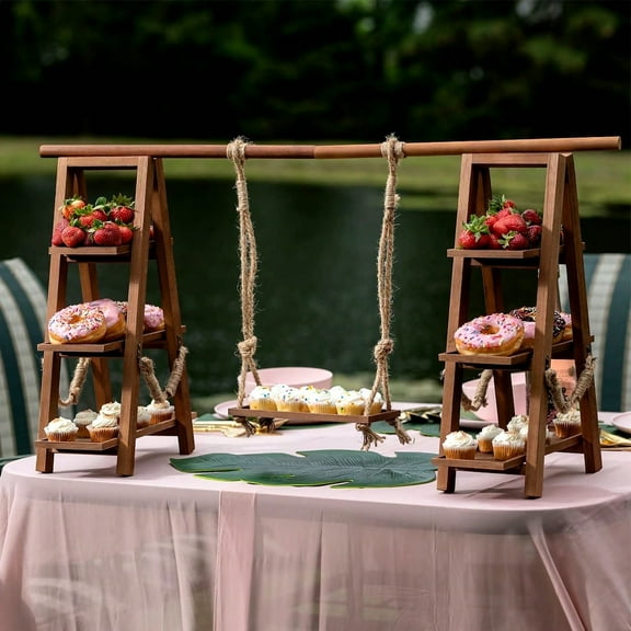 3 Tier Cupcake Stand - Wooden Display Stand For Desserts, Fruits, Nuts, Cheese - Removable Trays And Foldable Stand - Perfect For Parties And Events - Rustic And Unique Wooden Serving Tray