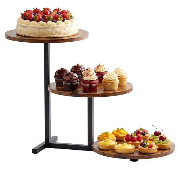 iFaveorr 3‑Tier Dessert Table Stand, 9.8 Inch Round MDF Wood Cupcake Holder with Sturdy Metal Frame, Rustic Tiered Serving Stand for Cake, Fruit, Pastry for Birthday Wedding Party