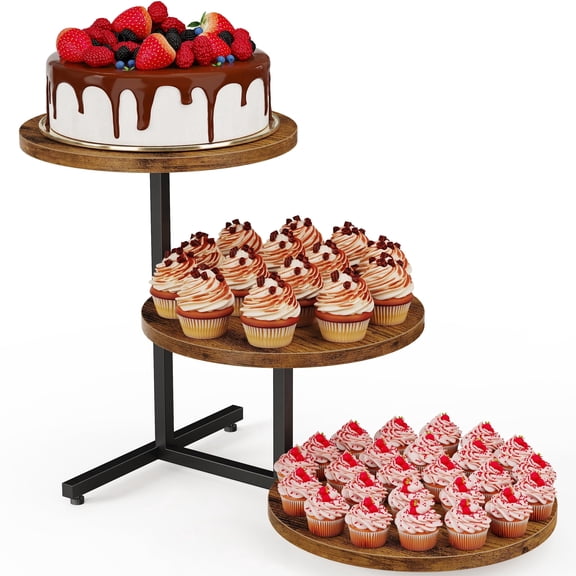 3 Tier Cupcake Tower Stand, Wooden Desert Tiered Tray Stands for 45 Cupcakes Dessert Table Display Set for Party Afternoon Tea Wedding Birthday