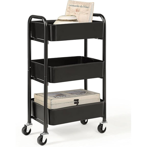 3-Tier Delicate Compact Rolling Metal Storage Organizer - Mobile Utility Cart Kitchen/Under Desk Cart with Caster Wheels - Turq (15.35" X 10.24" X 26.8"H)
