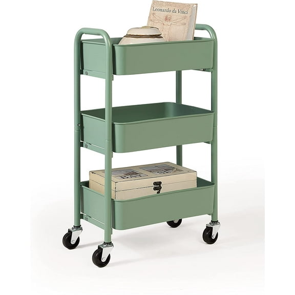 3-Tier Delicate Compact Rolling Metal Storage Organizer - Mobile Utility Cart Kitchen/Under Desk Cart with Caster Wheels - Turq (15.35" X 10.24" X 26.8"H)