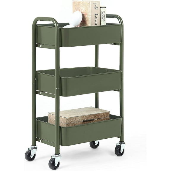 3-Tier Delicate Compact Rolling Metal Storage Organizer - Mobile Utility Cart Kitchen/Under Desk Cart Caster Wheels - WHT (15.35" X 10.24" X 26.8"H)